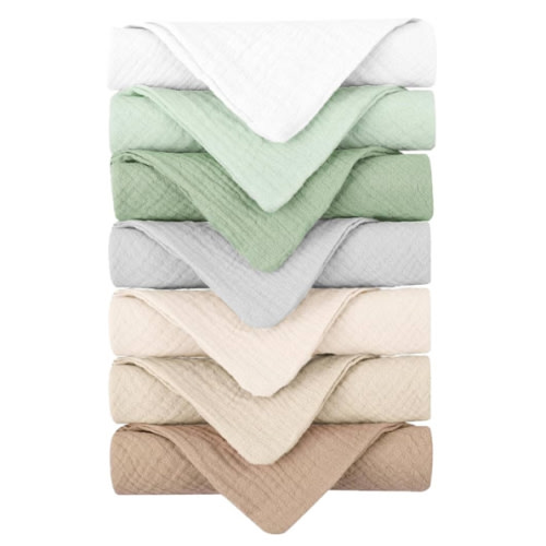 Konssy Baby Muslin Washcloths 7 Pack -100% Cotton Baby Bath Towels, Soft Baby Wash Cloths and Absorbent Burp Cloths for Newborn Kids Girls and Boys, 11x11 inches