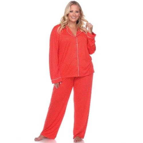 Women's Plus Size Long Sleeve Pajama Set Red 3X - White Mark