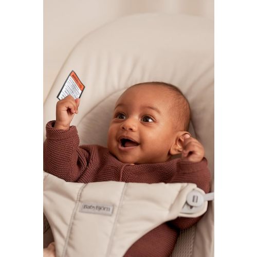 BabyBjörn Bouncer Balance Soft, Light Beige, Woven/Jersey, Tri-Fabric | 2-in-1 Adjustable Baby Bouncer Seat and Toddler Chair, Newborn to Toddler (8-29 lbs), 4 Positions, Lightweight & Portable