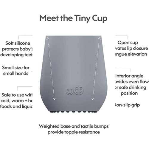 ez pz Tiny Cup (Gray) - 100% Silicone Training Cup for Infants - Designed by a Pediatric Feeding Specialist - 4 months+ - Baby-led Weaning Gear & Baby Gift