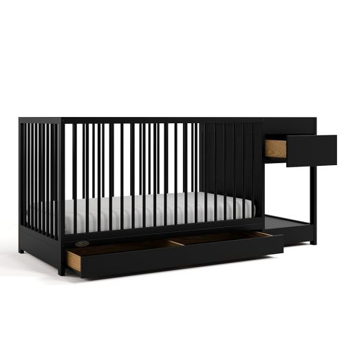 Graco Teddi 5-in-1 Convertible Crib & Changer with Drawer (Black) – GREENGUARD Gold Certified Baby Crib Crafted from Wood, Converts to Toddler Bed, Daybed, and Full-Size Bed
