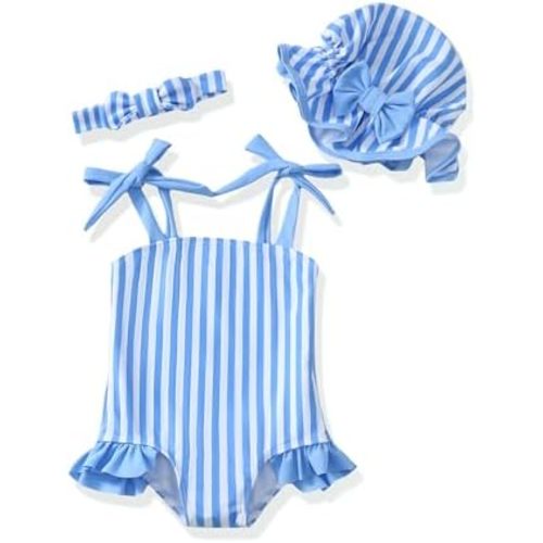 Renotemy Baby Girl Swimsuit Toddler Girls One-Piece Swimsuit Summer Beach Bikini Girl Bathing Suits with Hat 0-24 Month