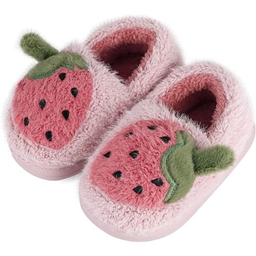 ESTAMICO Girls Cute Cartoon Slippers with Memory Foam Kids Plush Warm Winter House Shoes