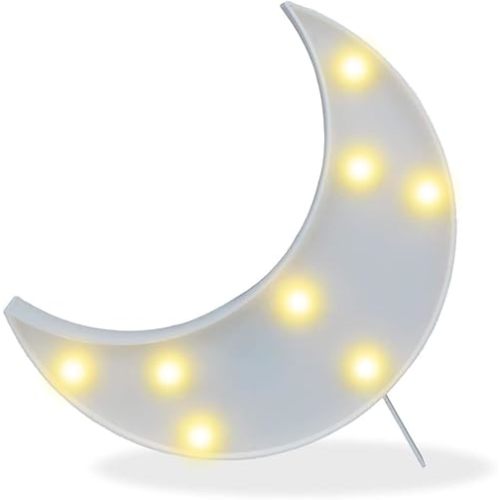 Pooqla Decorative LED Crescent Moon Marquee Sign - Moon Marquee Letters LED Lights - Nursery Night Lamp Gift - Ramadan Decorations for Home(White)