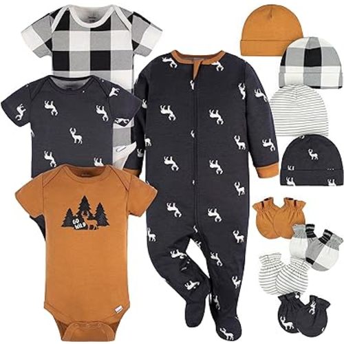 Gerber Baby Boys and Girls 12 Piece Layette Gift Set - 0-3 Months - Brown Deer