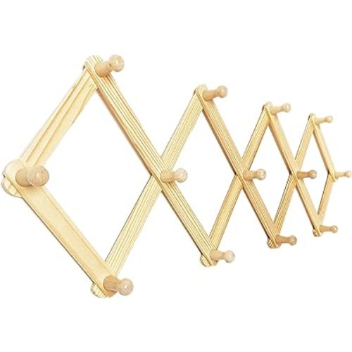 AMAPON Accordion Style Expandable Wall Wooden Coat Rack 13 Hooks (Pegs) Hang Hats Jackets Coffee Mug Purses Necklaces Towels Cap Leash Scarves Data Line Kitchenware