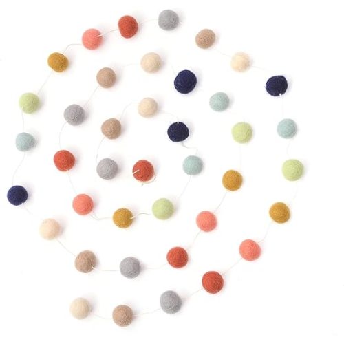 Glaciart One Felt Ball Garland (2-Pack) Pom Pom Garland - 8 Feet, 40 Balls, 7 Gender Neutral Colors, Nursery Decor, Bunting, Birthday Party Decorations, Easter, Photo Prop