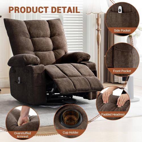 360 Degree Swivel Rocking Single Sofa with Cup Holders