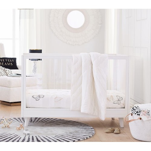 Sloan Acrylic Convertible Crib - Crib & Lullaby Crib Mattress - Simply White