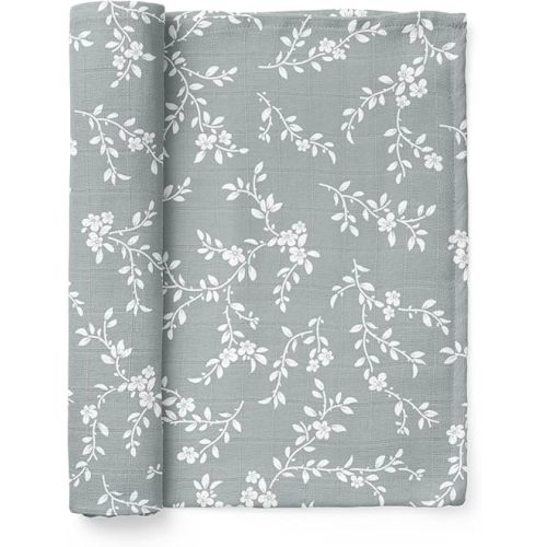 Muslin Swaddle Blanket – Bloom (Blue) Floral Baby Blanket Wrap Cute Infant Newborn Essential Cotton Swaddle, Trendy Receiving Blankets, Great Shower Gift for Girls