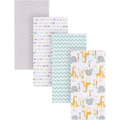 Gerber Unisex Baby 100% Cotton Flannel Receiving Blankets for Babies and Newborns 30x30 Inches (Pack of 4), White Jungle