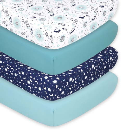 The Peanutshell Baby Fitted Crib Sheet Set, Space Stars, 4 Pack
