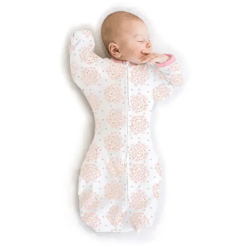 SwaddleDesigns Transitional Swaddle Sack, Arms Up Half-Length Sleeves & Mitten Cuffs, Swaddle for Newborn Transition to Baby Sleep Sack Wearable Blanket, 3-6 Month, 14-21 lb, Heavenly Floral Pink