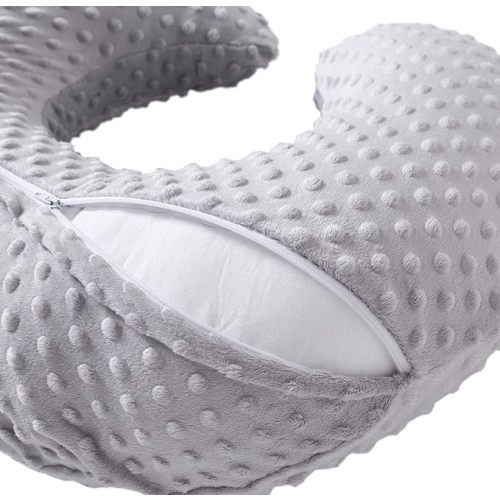 Nursing Pillow and Positioner, Breastfeeding, Bottle Feeding, Baby Sitting Support with Removable Ultra Soft Cover, Tummy Time Support for Baby Boys and Girls (Gray)