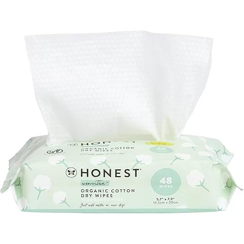 The Honest Company 100% Organic Cotton Dry Wipes | Hypoallergenic for Sensitive Skin, Dermatologist Tested, Safe for Newborns | 48 Count