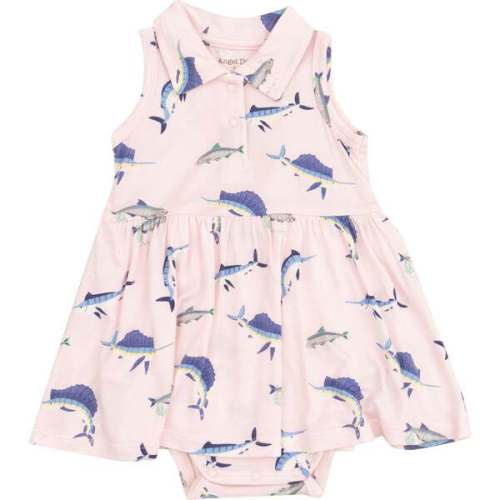 Polo Collar Bodysuit Dress, Deep Sea Fishing Pink - Angel Dear | Maisonette