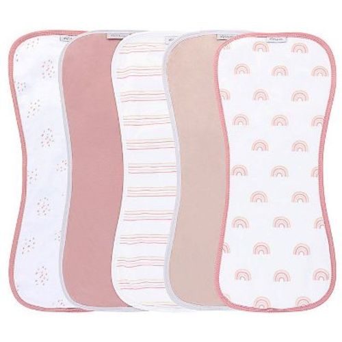 Ely's & Co. Hourglass Shape Fleece Burp Cloths Pink Rainbow 5 Piece Set