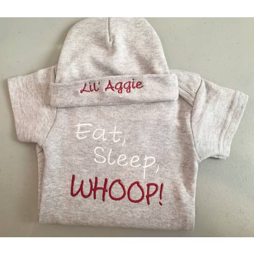 Texas A&M Aggie Bodysuit, Eat Sleep WHOOP!, Baby Girl Clothes, Baby Boy Clothes, Baby Aggie Outfit, Baby Shower Gift, Embroidered Gift