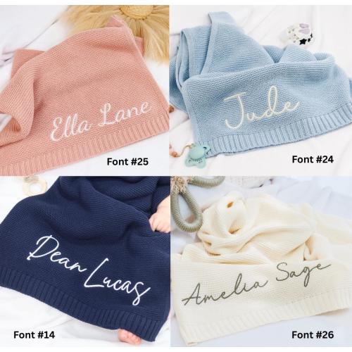 Embroidered Baby Blanket, Soft Cotton Knit Baby Blanket, Custom Baby Name Blanket, Baby Shower Gift, Newborn Blanket, Keepsake Gift for Baby