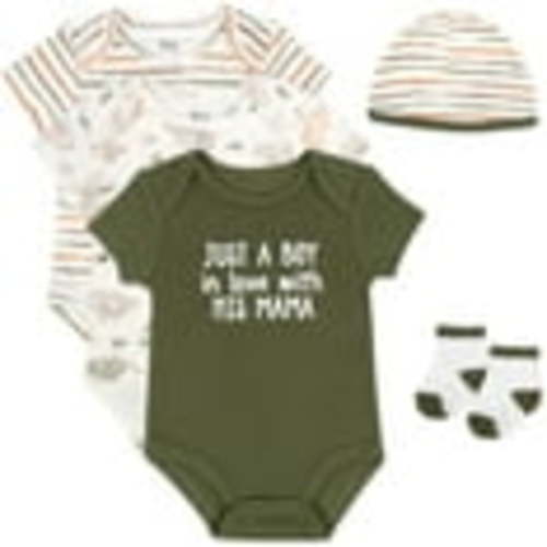 Baby Essentials Baby Boys 3 Months Just a Boy in Love 5 Piece Bodysuit Set Containing 3 Short Sleeve Bodysuits, 1 Cap & Pair of Socks