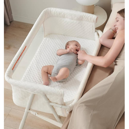 AirClub Bassinet Bedside Sleeper, Baby Crib for Newborn, Baby Bassinets Bedside Sleeper with 4 Auto-Lock & Adjustable Height, Breathable Mesh & Mattress, Bedside Bassinet