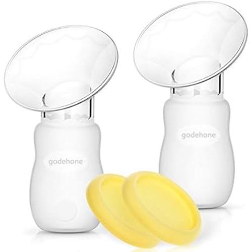 Silicone Breast Pump 2 Pack, Manual Breast Pump with Protective lid, Portable Milk Saver for Breast Feeding,100% Food Grade Silicone BPA Free(4oz/100ml), Yellow