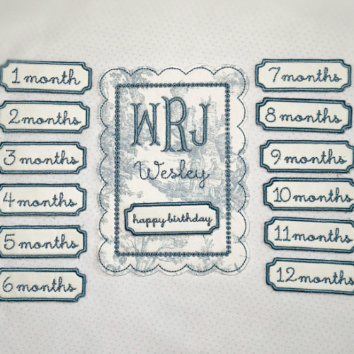 Blue Toile Baby Milestone Personalized Keepsake