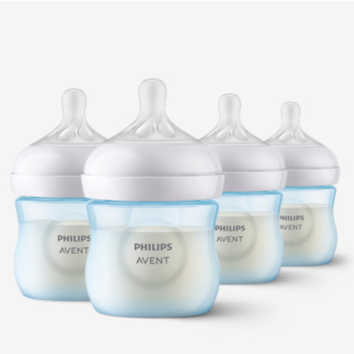 Philips Avent Natural Baby Bottles with Natural Response Nipples (Slow Flow, Flow 2), 4oz, Blue, 4-Pack, SCY900/24