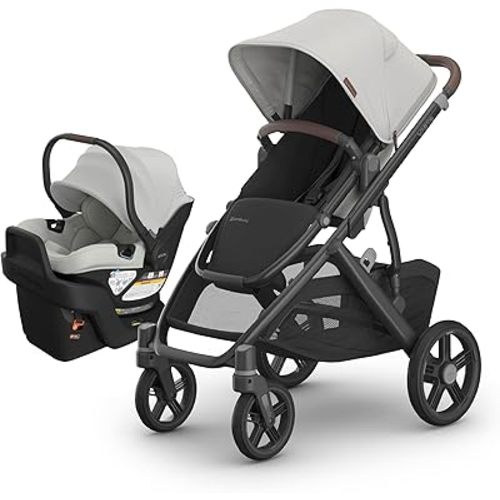 UPPAbaby Vista V3 Stroller + Aria V2 Infant Car Seat Travel System Combo – Toddler Seat, Bumper Bar, Bug and Rain Shields, Car Seat Base, and Infant Insert Included – Savannah (Pearl Grey Jacquard)