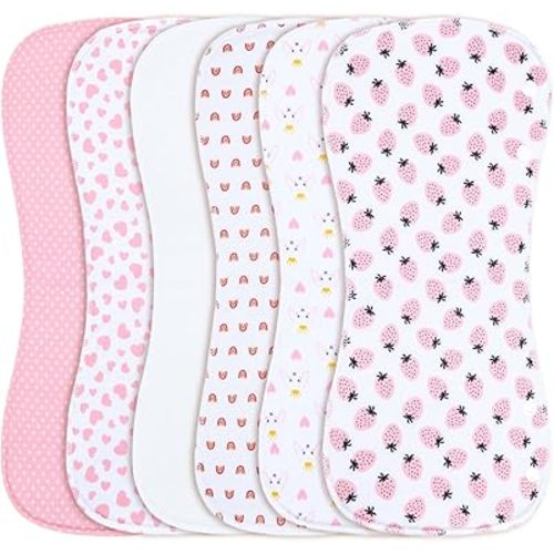 2-in-1 Burp Cloths and Baby B.ibs - 6 Pack Large Super Absorbent Soft Cotton Burping Cloths for Spit Up, 3 Layers Thick Baby Burp Rags for Girls & Boys