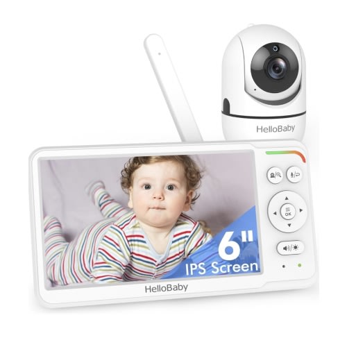 HelloBaby Baby Monitor with 6" World First IPS Screen 30-Hrs Battery, Remote Pan/Tilt/Zoom Camera, No WiFi Video Baby Monitor Camera and Audio, ECO, VOX, 2-Way Talk, Night Vision, 1000ft, Portable