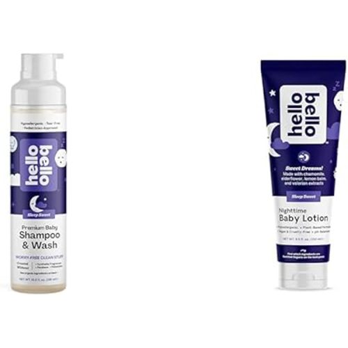 Hello Bello Nighttime Shampoo & Body Wash 10 FL Oz and Premium Baby Lotion 8.5 FL Oz Bundle - Sleep Sweet Scent