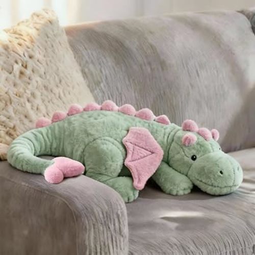 ARELUX Large 36in Cute Dragon Stuffed Animals Plush Toy Soft Matcha Green Pterosaur Plushie Giant Fuzzy Dinosaur Pillow Plushies with Pink Wings Cuddly for Friends Family Member