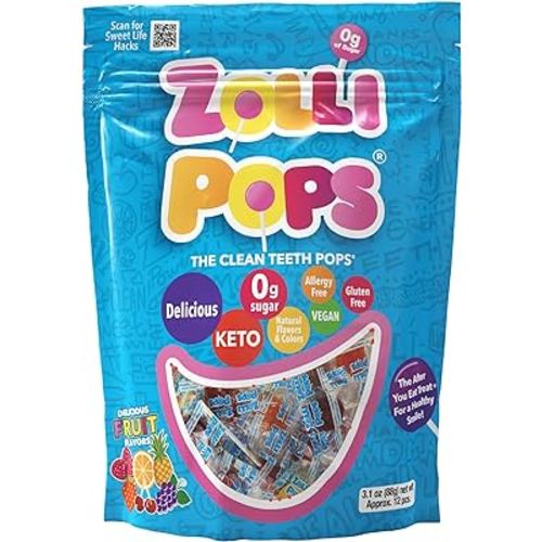 Zollipops Clean Teeth Lollipops - AntiCavity Sugar Free Candy for a Healthy Smile Great for Kids, Diabetics and Keto Diet. Natural Fruit Variety, 3.1 Ounce