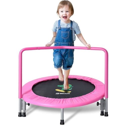 BCAN 36'' Mini Folding Ages 2 to 5 Toddler Trampoline with Handle for Kids, Two Ways to Assemble The Handle, Indoor/Garden Toddlers Trampoline with Super Safe Cover for Toddlers
