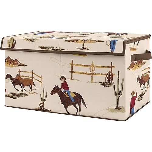 Sweet Jojo Designs Cowboy Wild West Boy Small Fabric Toy Bin Storage Box Chest For Baby Nursery or Kids Room - Tan and Red Western Southern Country