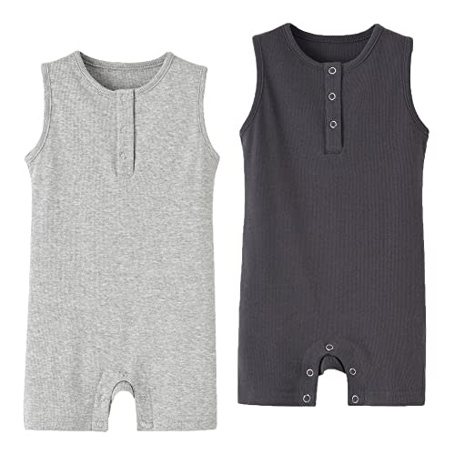 BeiVSlley Baby Boys Girls 2 Pack Sleeveless Tank Romper Solid Cotton Summer Coverall Jumpsuit Clothes Outfits