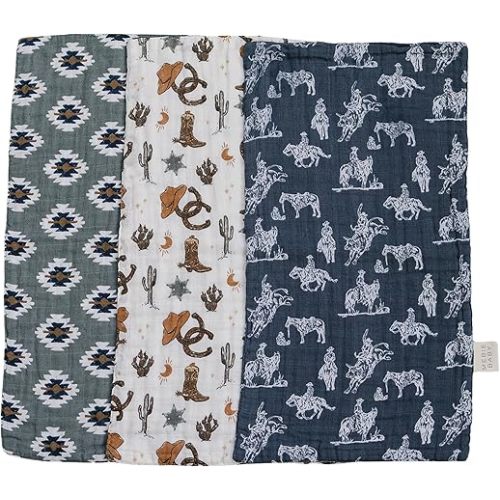 Mebie Baby Burp Cloths, Outlaw Cowboy, Muslin Burp Cloth Set for Spit Up, Drool, and More, Boho Burp Cloths for Baby Boy and Girl, Baby Must Haves for Registry Lists and Gifts for Newborns