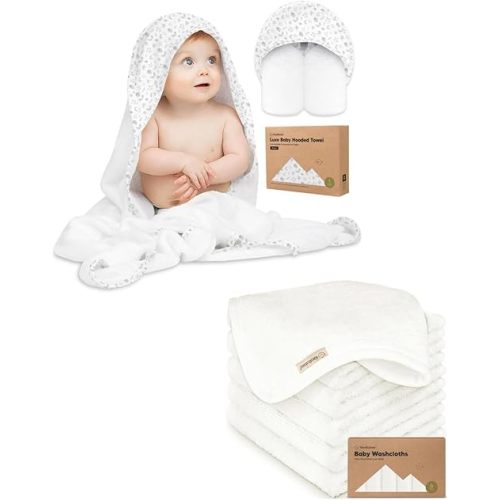 KeaBabies Baby Hooded Towel and Baby Washcloths for Newborn, Kids - Soft Bath Towels with Hood for Toddlers - Soft, Absorbent Infant Bath Cloth and Face Washcloths for Boys, Girls