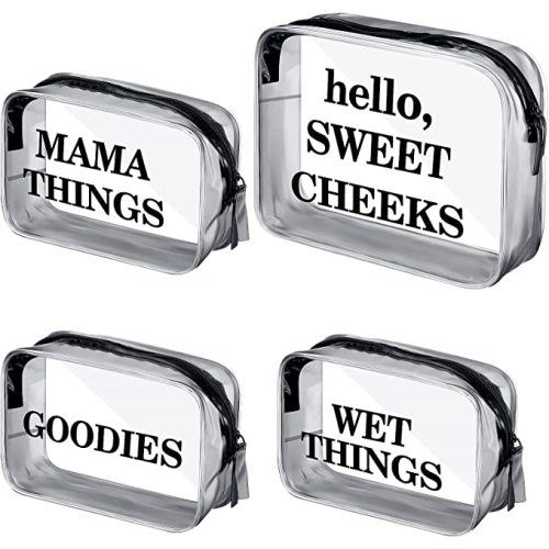 Oudain 4 Packs Diaper Bag Organizer Pouches Set Clear PVC Travel Diaper Bag Waterproof Zippered Makeup Bag Dry Wet Bag (Black)