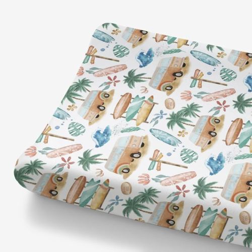 HawSkgFub Hawaii Tropical Beach Surf Changing Pad Cover for Baby Girls, Pink Summer Coconut Tree Diaper Change Table Covers, Soft Stretchy Safe Snug Fitted Changing Mat Sheets Fit 32