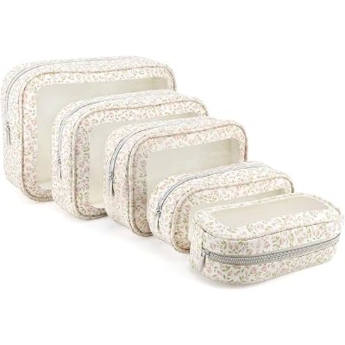 5PCS Diaper Bag Organizer Pouch Set, TSA Approved Toiletry Bag, Clear Waterproof Makeup Bag Set, Purse Organizer Pouches,Travel Organizer Bags for Women and Kids