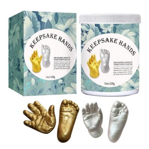 3D Baby Hand Casting Kit - Newborn Keepsake Hand and Foot Molding Kit for Baby Shower, Birthdays, and Nursery Memory Art, Golden, 4.13 X 3.14 X 3.14 Inches