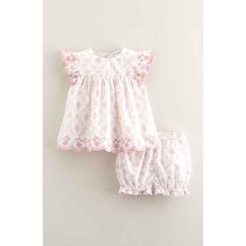 Scalloped Gingham Check Cotton Top & Bloomers, 3M