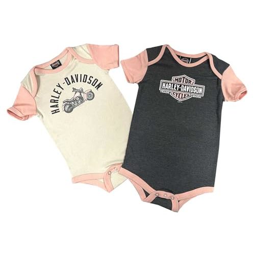 Harley-Davidson Baby Girls' 2-Pack Colorblocked Rib Creeper Set - Gray/Pink