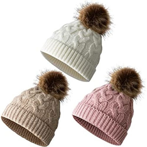 PLIOPYIK Baby Winter Hat Warm Knitted Pom Pom Beanie Hat for Baby Toddler Girls Boys 0-18Months