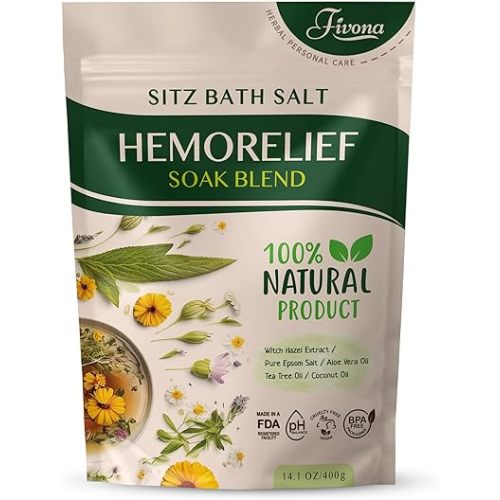 Sitz Bath Salt Blend for Hemorrhoids Treatment Natural Epsom Salt Soak with Natural Extracts and Oils for Fissure, Postpartum Care and Bartholin Cyst Treatment by Fivona - 14.1 oz