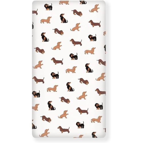 Dachshund Baby Crib Sheets for Boys Girls Cute Dog Breathable Soft Mini Fitted Crib Sheet for Standard Toddler Mattress 52x28x8 in