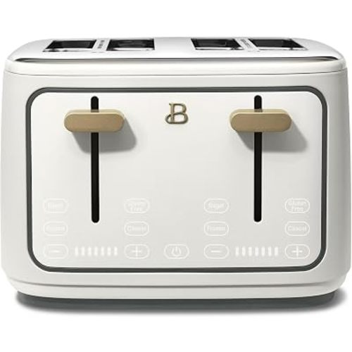 4 Slice Toaster with Touch Control Panel, 1800W Fast Heating, 7 Toast Shade Levels, Extra Wide Slots for Bagels, Removable Crumb Tray (White Icing)