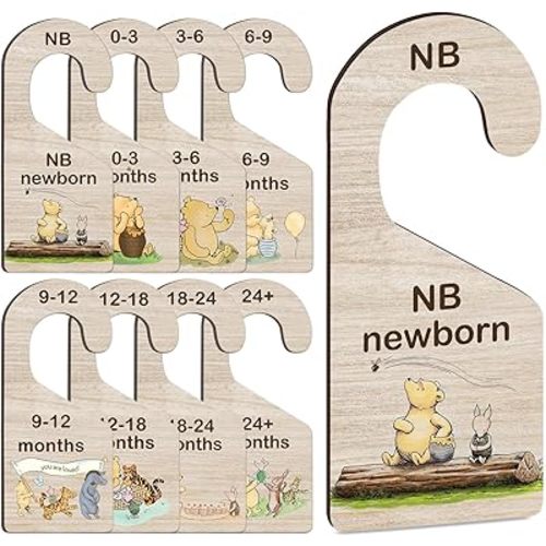 8Pcs Winnie Baby Closet Dividers, Winnie Hanging Nursery Closet Organizer, Double-Sided Pringting Baby Clothes Dividers for Closet, Newborn Baby Stuffb for Baby Boys Girls